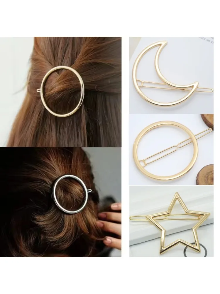 2025 Simple Fashion Metal Hair Accessories Hair Clip Pin Metal Geometric Alloy Moon Circle Hairgrip Barrette Girls Headwear