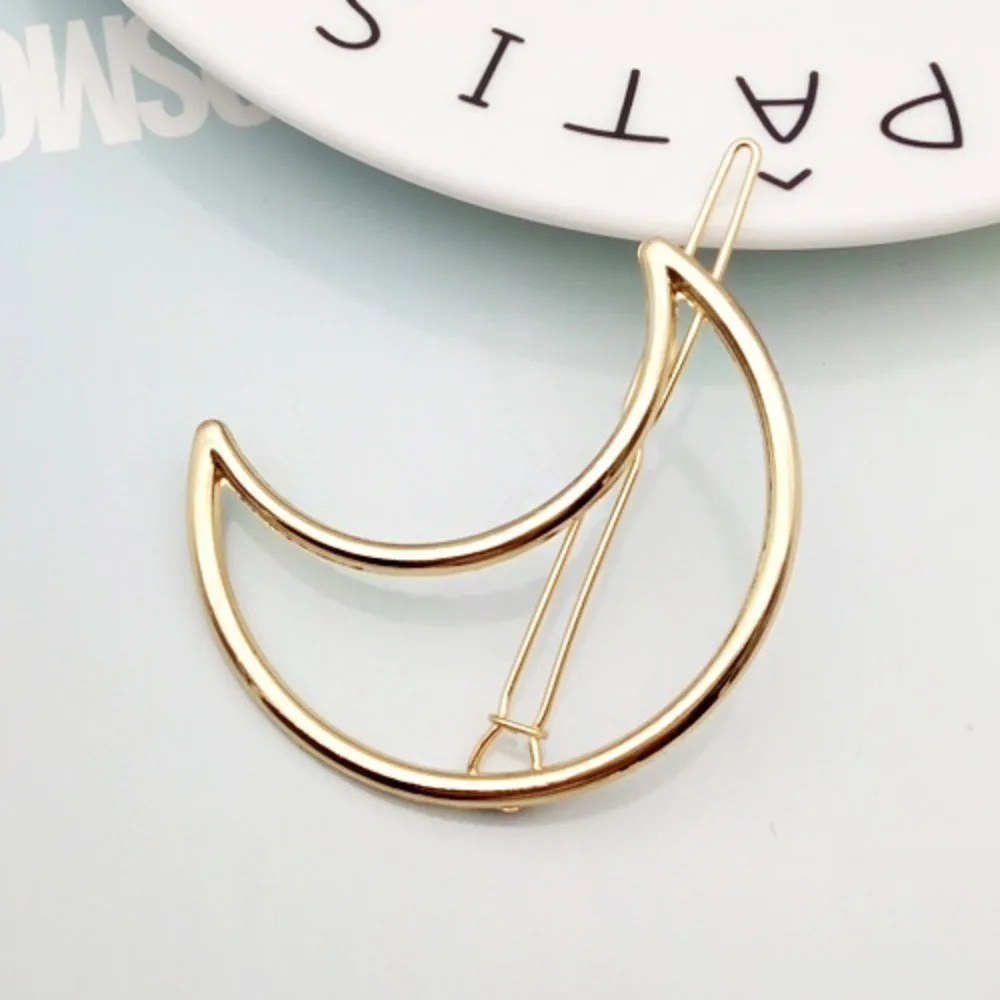 2025 Simple Fashion Metal Hair Accessories Hair Clip Pin Metal Geometric Alloy Moon Circle Hairgrip Barrette Girls Headwear
