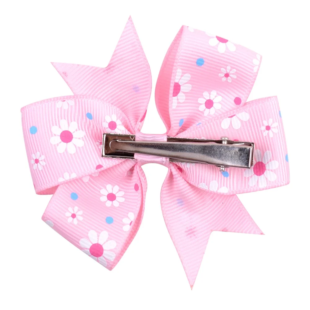 20pcs/set 3.2'' Large Sunflower Dots Ribbon Bows Hair Clips for Baby Girls Grosgrain Hairpins Headwear Kids Hair Accessories