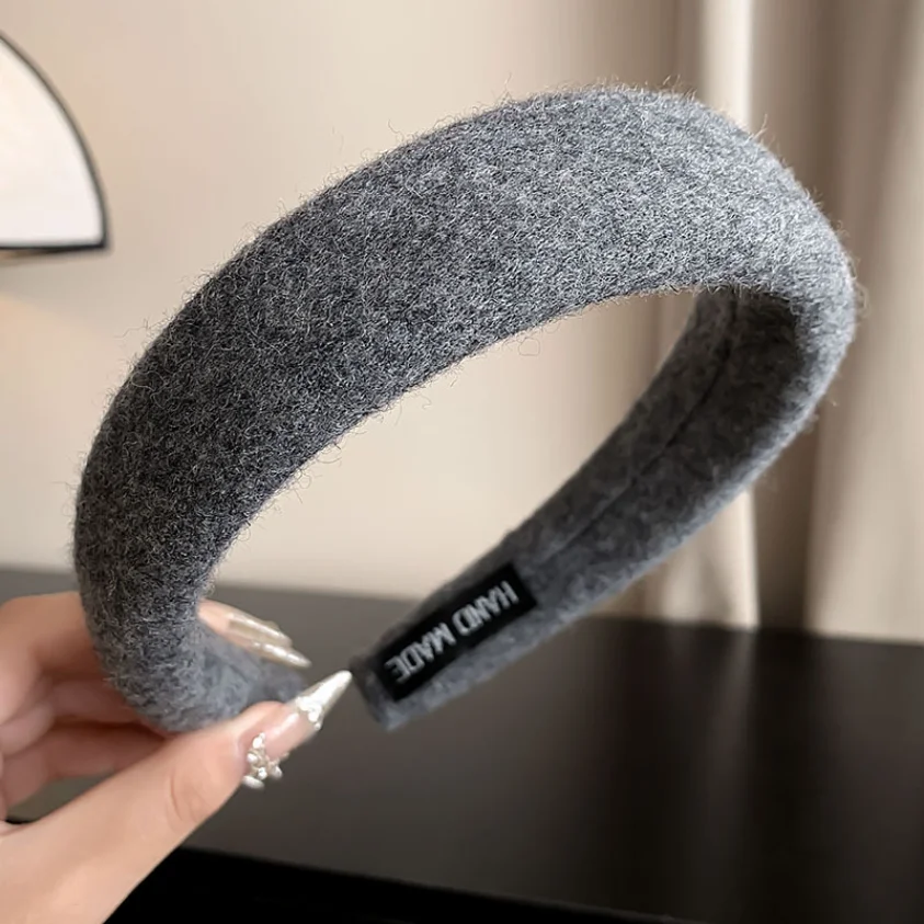 New Grey Headbands Retro Knitted Bow Wool Wide Hair Band for Woman Girl Elegant Hair Hoop Lady Winter Fashion Hair Accessories