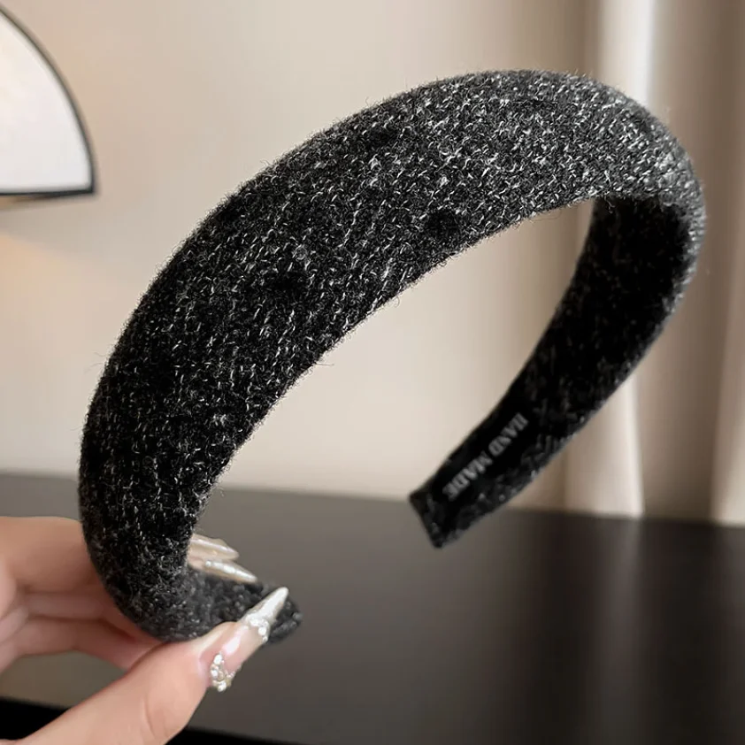 New Grey Headbands Retro Knitted Bow Wool Wide Hair Band for Woman Girl Elegant Hair Hoop Lady Winter Fashion Hair Accessories