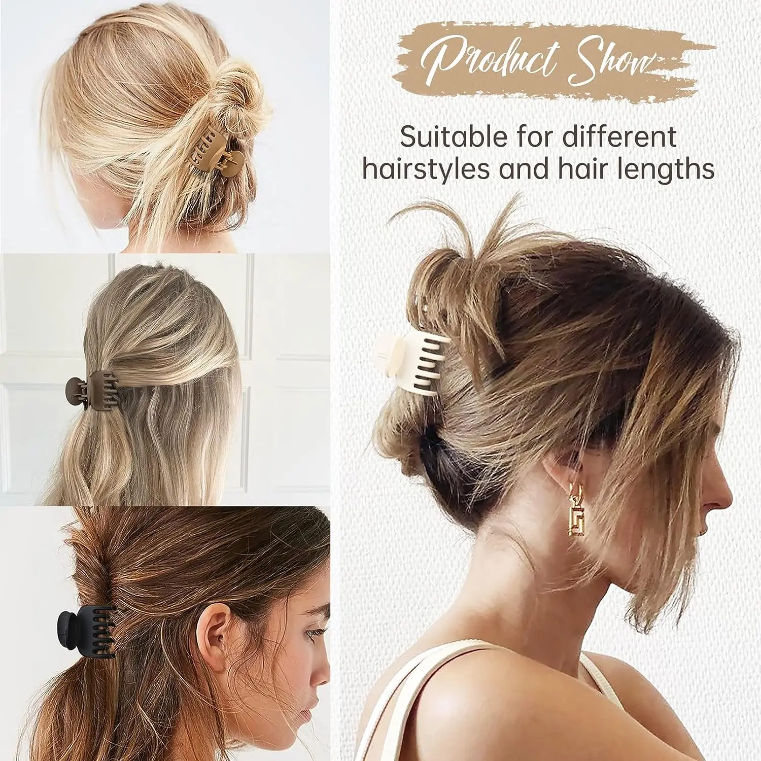 4PCS Double Row Tooth Hair Clip Small Claw Clip for Thin Hair, Set of 4 1.6" (Approx. 4.1cm) Medium Matte Non-Slip Short Hair Ac