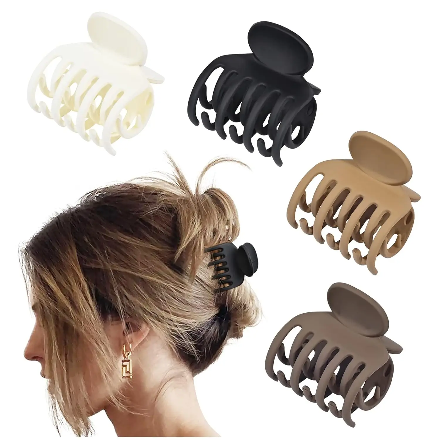 4PCS Double Row Tooth Hair Clip Small Claw Clip for Thin Hair, Set of 4 1.6" (Approx. 4.1cm) Medium Matte Non-Slip Short Hair Ac