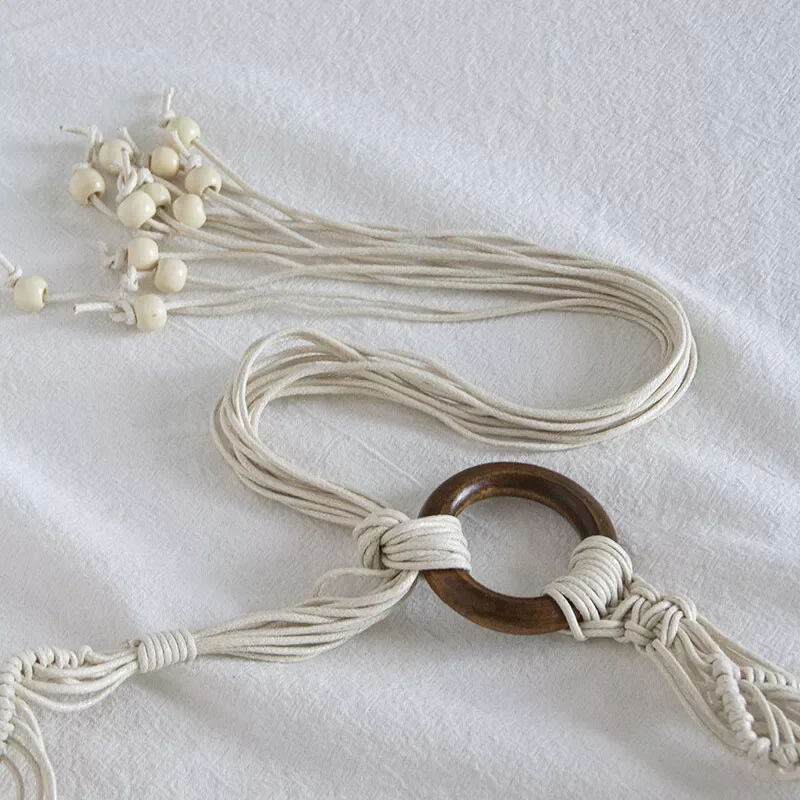 Women Woven Tassel Belt Braided Waistband Tie Strap Boho Girls Wide Waist Rope Chain Waist Belts For Dress Waistband Accessories