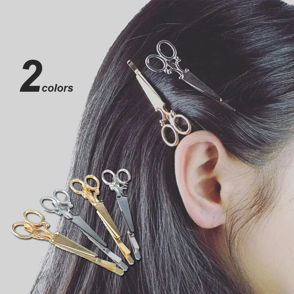 Creative Scissors Shape Hair Clip Gold Silver Color Metal Side Bangs Barrettes For Women Makeup Application Daily Headwear