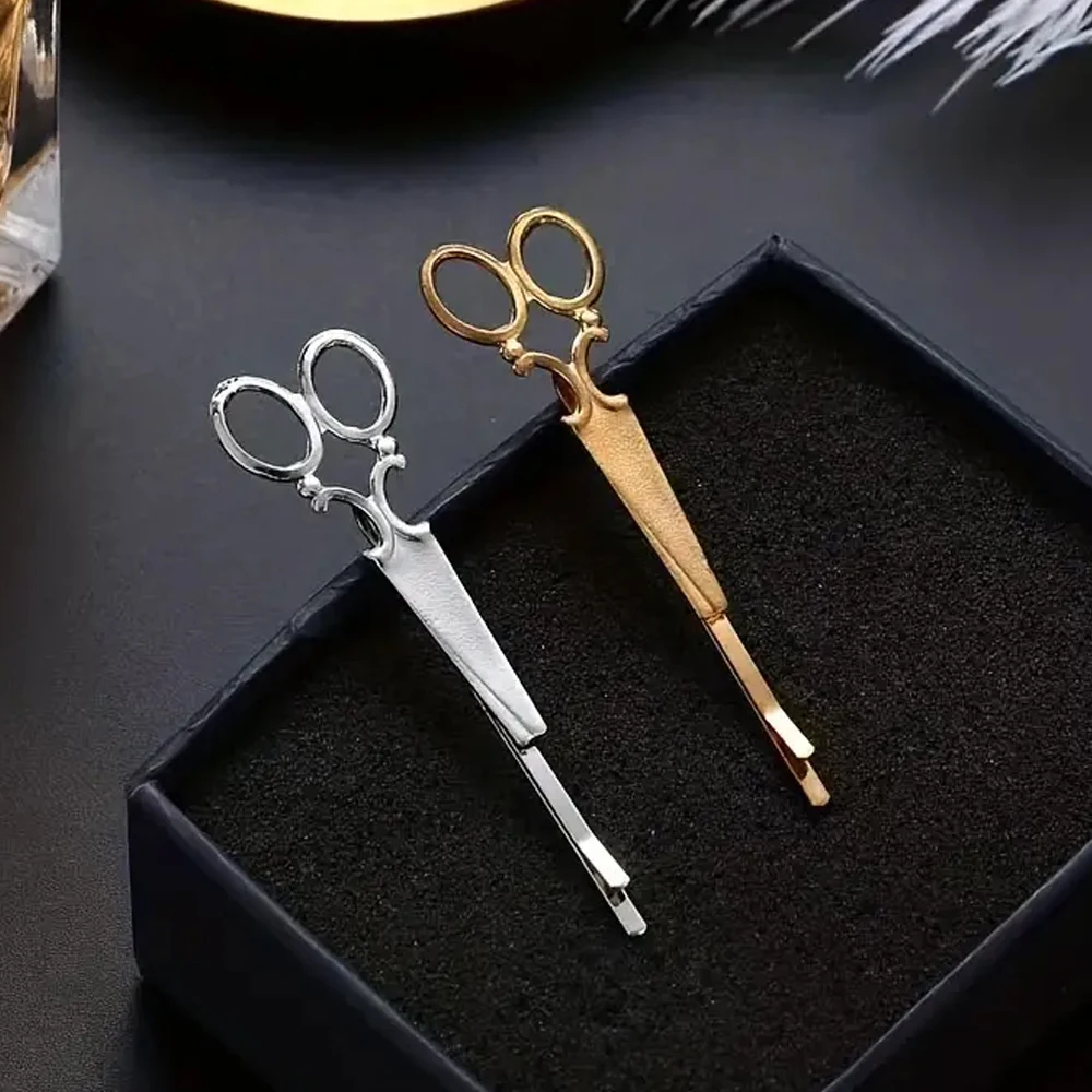 Creative Scissors Shape Hair Clip Gold Silver Color Metal Side Bangs Barrettes For Women Makeup Application Daily Headwear