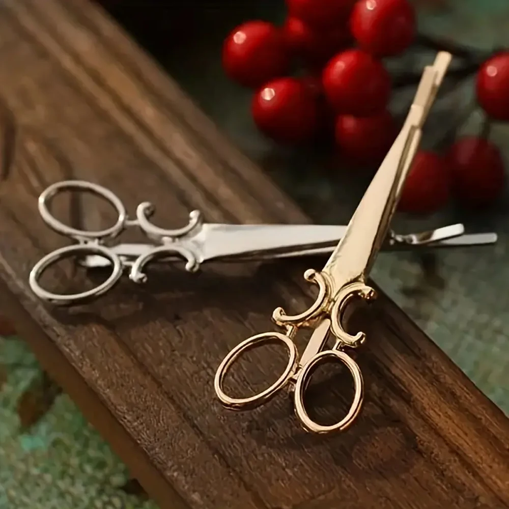 Creative Scissors Shape Hair Clip Gold Silver Color Metal Side Bangs Barrettes For Women Makeup Application Daily Headwear