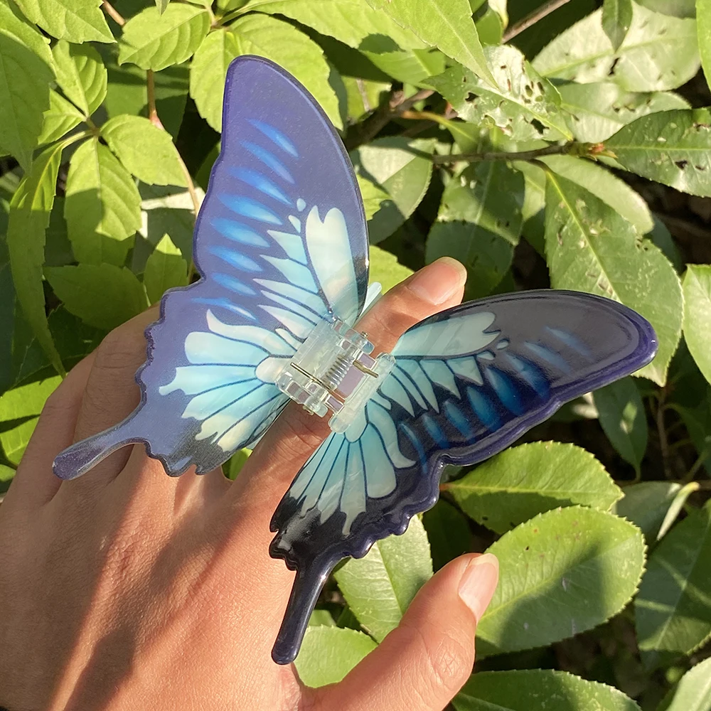 Blue Gradient Color Butterfly Acrylic Big Hair Claw Clip For Women Girls New Fixed Ponytail Crab Clamp Hair Accessories Tool