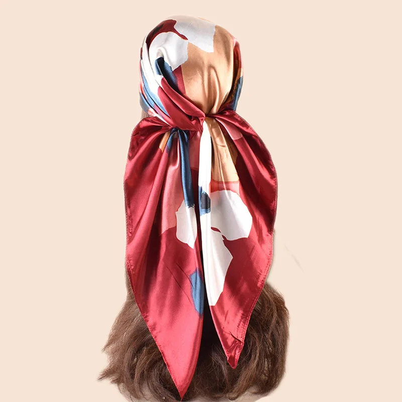 High Quality Shawl Satin Silk Square Scarf Women Flower Neckerchief Ladies Headband Hair Bands Print Foulard Hijab Wraps Bandana