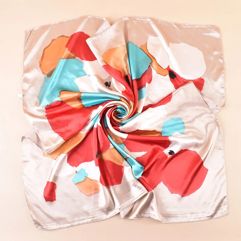 High Quality Shawl Satin Silk Square Scarf Women Flower Neckerchief Ladies Headband Hair Bands Print Foulard Hijab Wraps Bandana