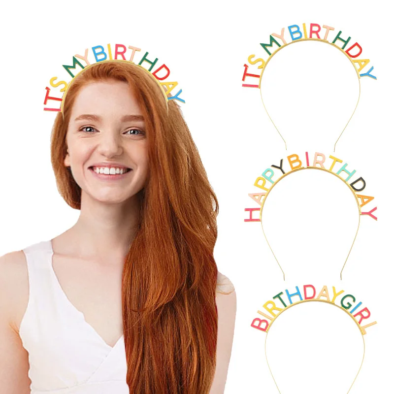 1PC Birthday Party Headband IT 'S MY BIRTHDAY Drip Oil Colorful Letters Birthday Crown Girl Headband