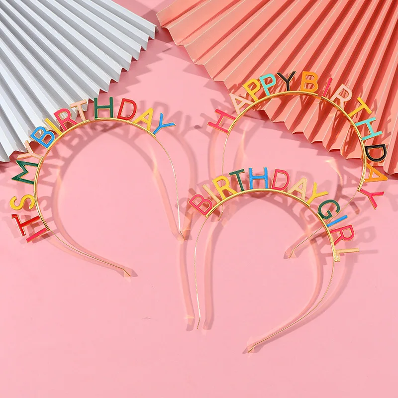 1PC Birthday Party Headband IT 'S MY BIRTHDAY Drip Oil Colorful Letters Birthday Crown Girl Headband