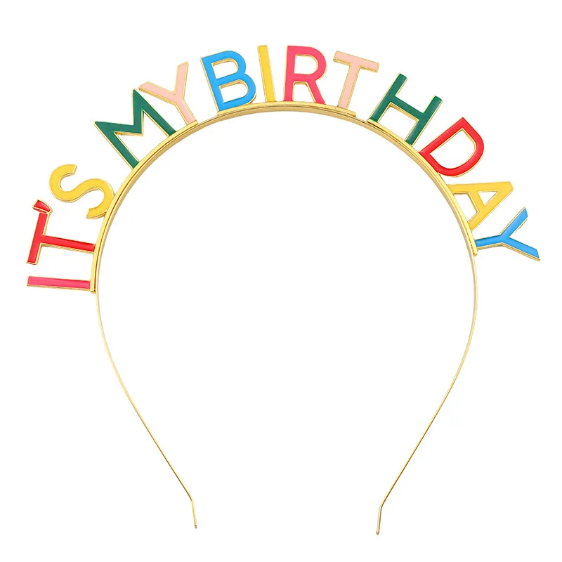 1PC Birthday Party Headband IT 'S MY BIRTHDAY Drip Oil Colorful Letters Birthday Crown Girl Headband