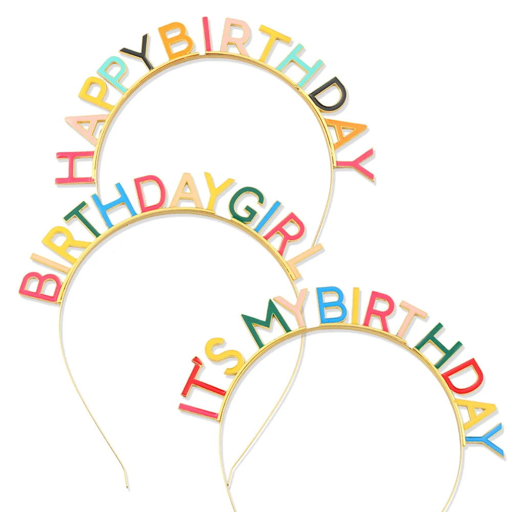 1PC Birthday Party Headband IT 'S MY BIRTHDAY Drip Oil Colorful Letters Birthday Crown Girl Headband