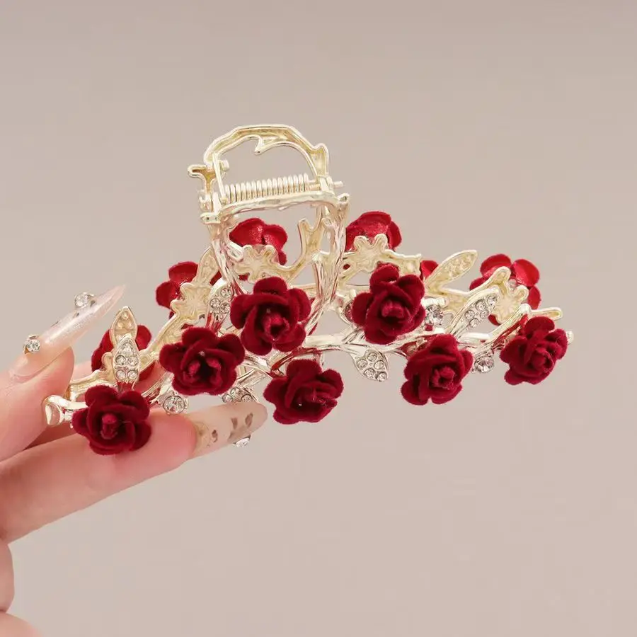 Rose Flower High-End Hairpin, New Rose French Style Elegant Back-Of-Head Clip, Metal Hair Accessory for Updos, Shark Clip