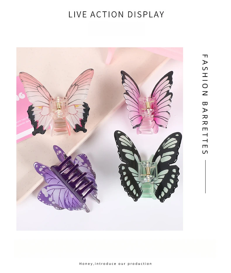 Butterfly Shark Claw 3D Colorful Butterfly Hair Claw Pack Elegant Hair Clips Summer Holiday EssentialShark Clip Hair Accessories