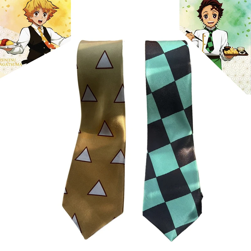 Demon Slayer Men Neck Tie Anime Agatsuma Zenitsu Cosplay Polyester 8cm printing Necktie Personality Cravate Party Accessories