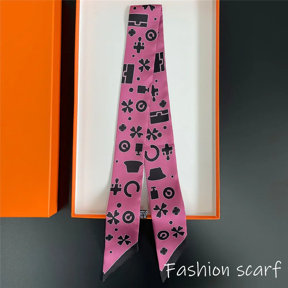 Europe 2025 Fashion New National Style Small Nroken Flower Women's Decorative Twill Binding Bag Handle Silk Scarf Ribbon Scarf