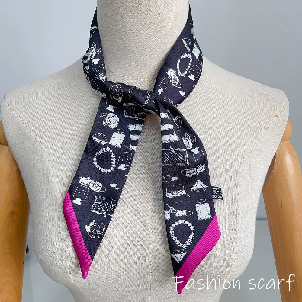 Europe 2025 Fashion New National Style Small Nroken Flower Women's Decorative Twill Binding Bag Handle Silk Scarf Ribbon Scarf
