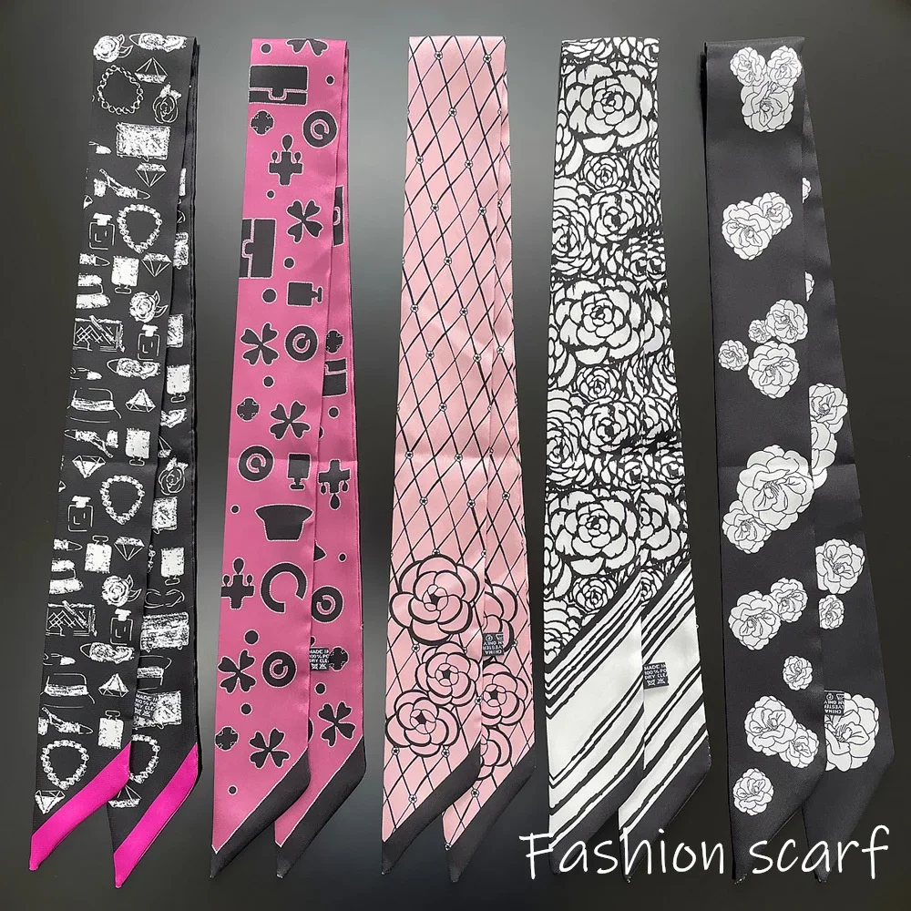 Europe 2025 Fashion New National Style Small Nroken Flower Women's Decorative Twill Binding Bag Handle Silk Scarf Ribbon Scarf
