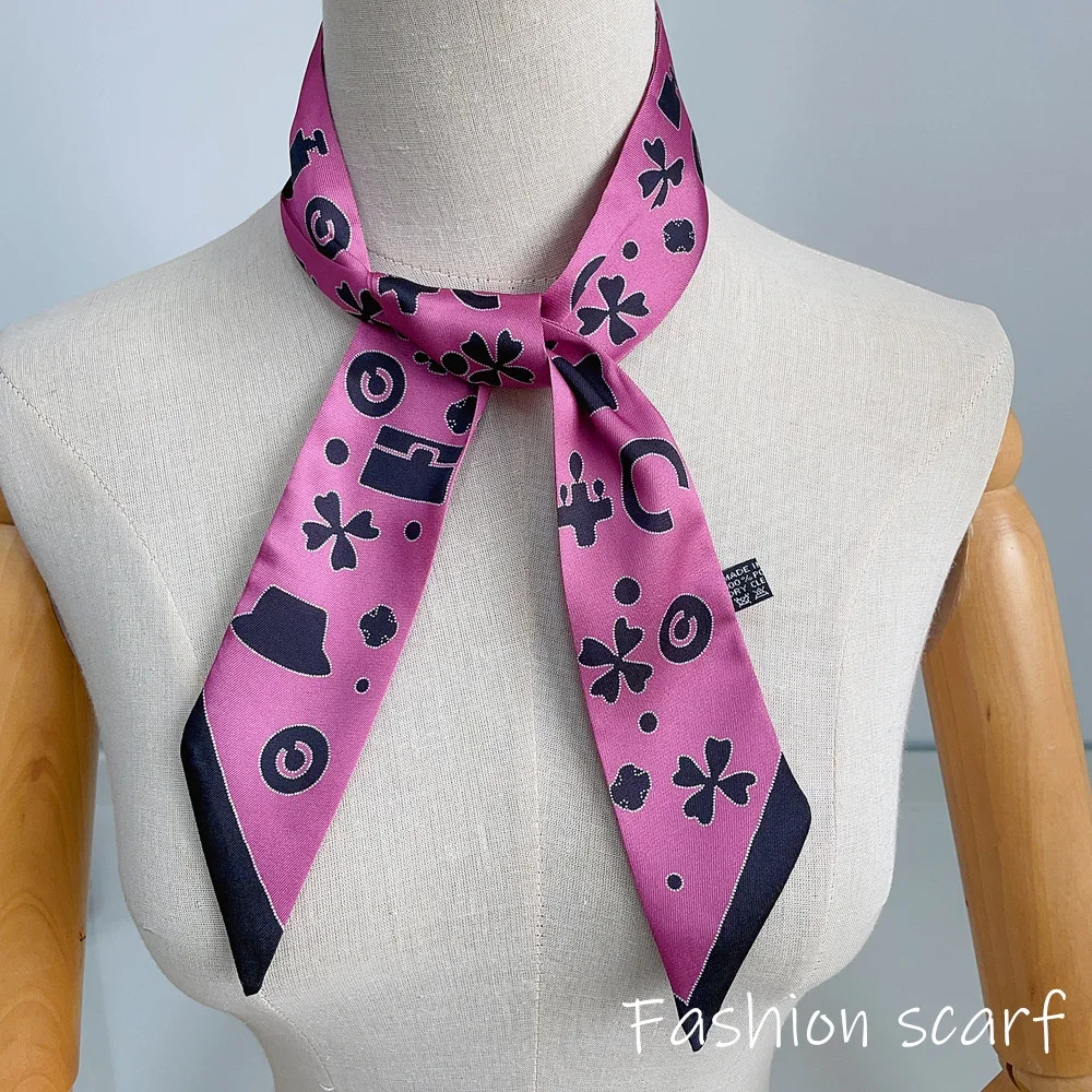 Europe 2025 Fashion New National Style Small Nroken Flower Women's Decorative Twill Binding Bag Handle Silk Scarf Ribbon Scarf
