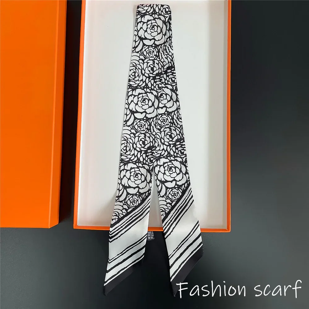 Europe 2025 Fashion New National Style Small Nroken Flower Women's Decorative Twill Binding Bag Handle Silk Scarf Ribbon Scarf