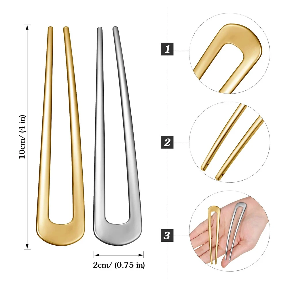 Simple U Shaped Metal Hair Sticks 2 Prongs Twist Hair Fork For Buns Chignons Women Girls Ponytail Hold Daily Hairstyles Tool