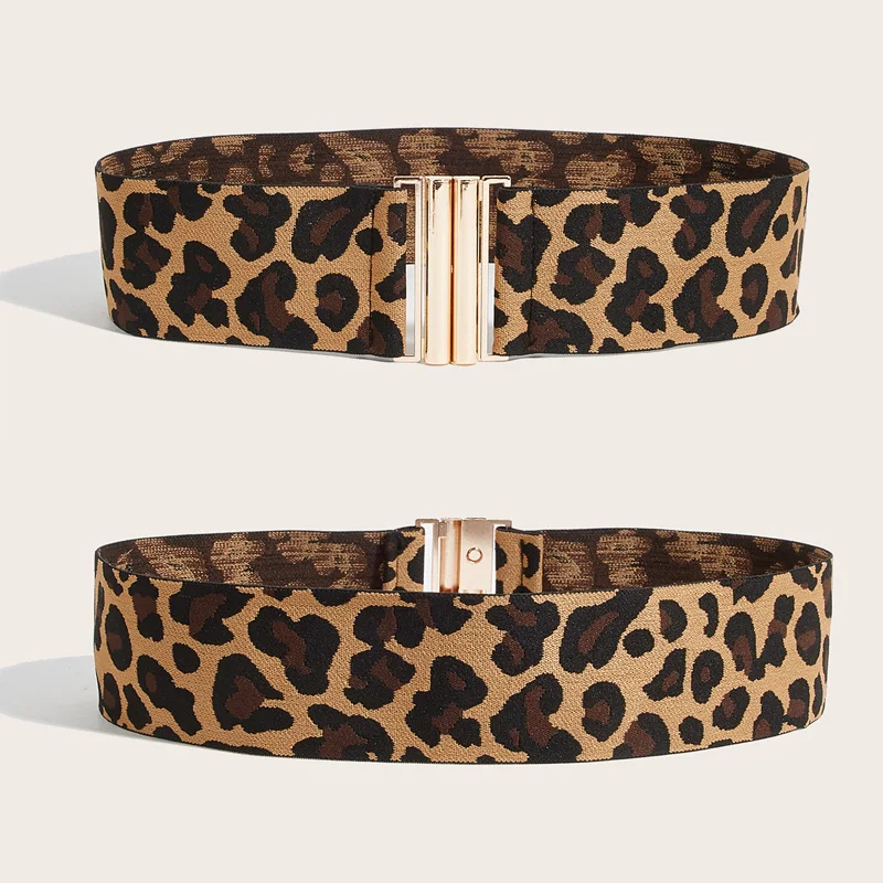Fashion Elastic Leopard Wide Corset Belt Big Cummrebunds Designer Belts For Women High Quality Luxury Stretch Waistband Female