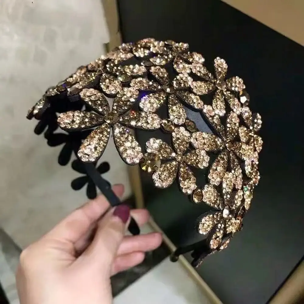 Elegant Crystal Rhinestone Hairband Flower Anti-slip Hair Claws Hair Clips for Girl Headband Hair Accessories