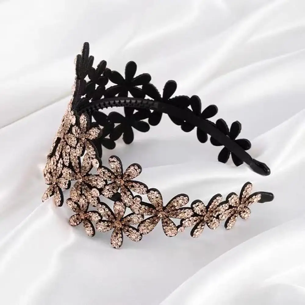 Elegant Crystal Rhinestone Hairband Flower Anti-slip Hair Claws Hair Clips for Girl Headband Hair Accessories