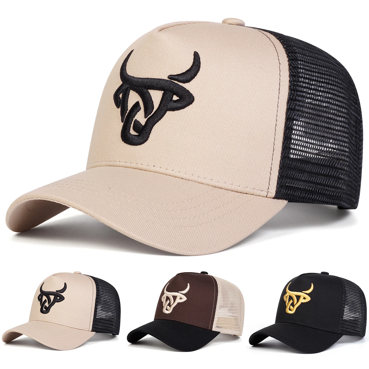 Unisex Ox Head Embroidery Baseball Net Caps Spring and Summer Outdoor Adjustable Casual Hats Hip Hop Hat Sunscreen Hat