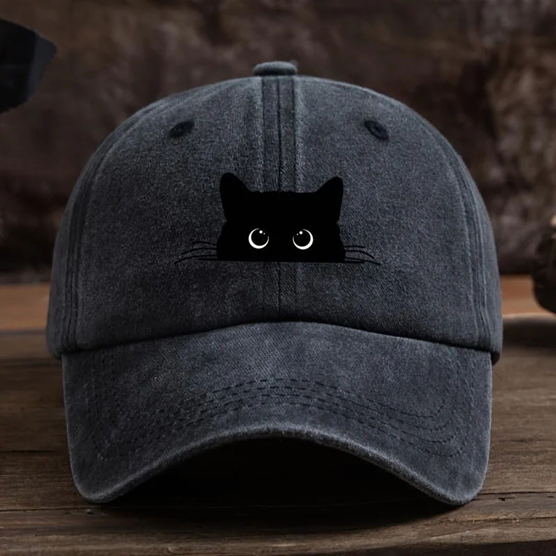 Cute cat print adjustable baseball cap for men and women, casual wear for outdoor travel, sun shading duckbill cap