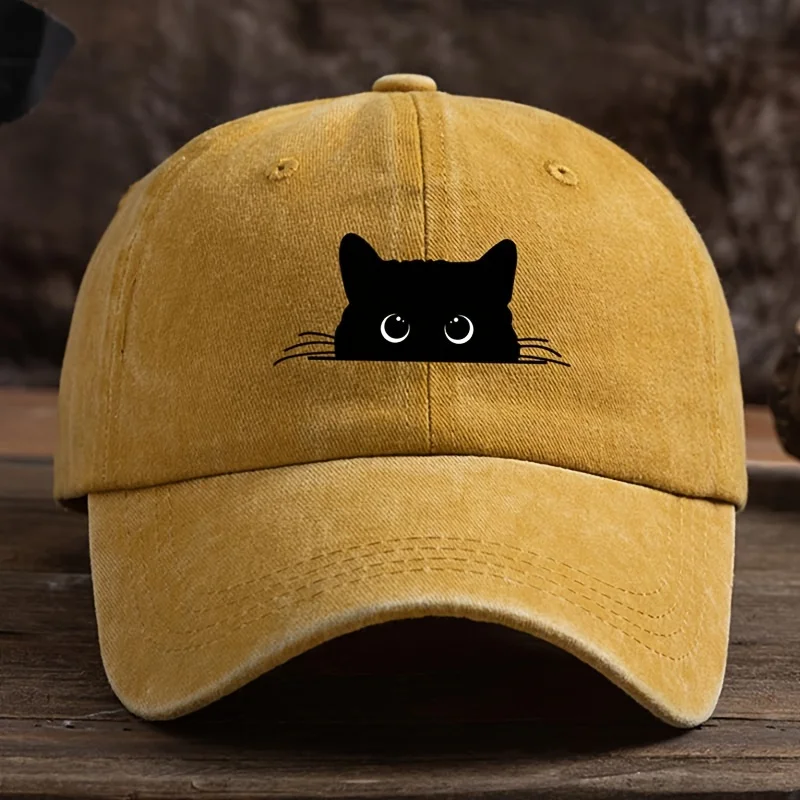 Cute cat print adjustable baseball cap for men and women, casual wear for outdoor travel, sun shading duckbill cap