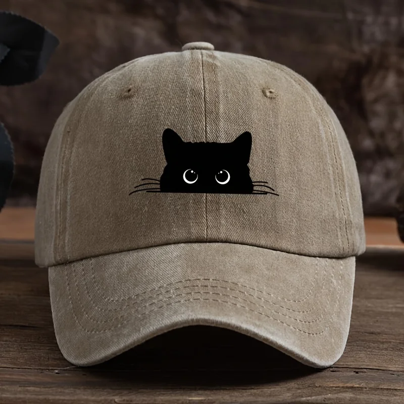Cute cat print adjustable baseball cap for men and women, casual wear for outdoor travel, sun shading duckbill cap