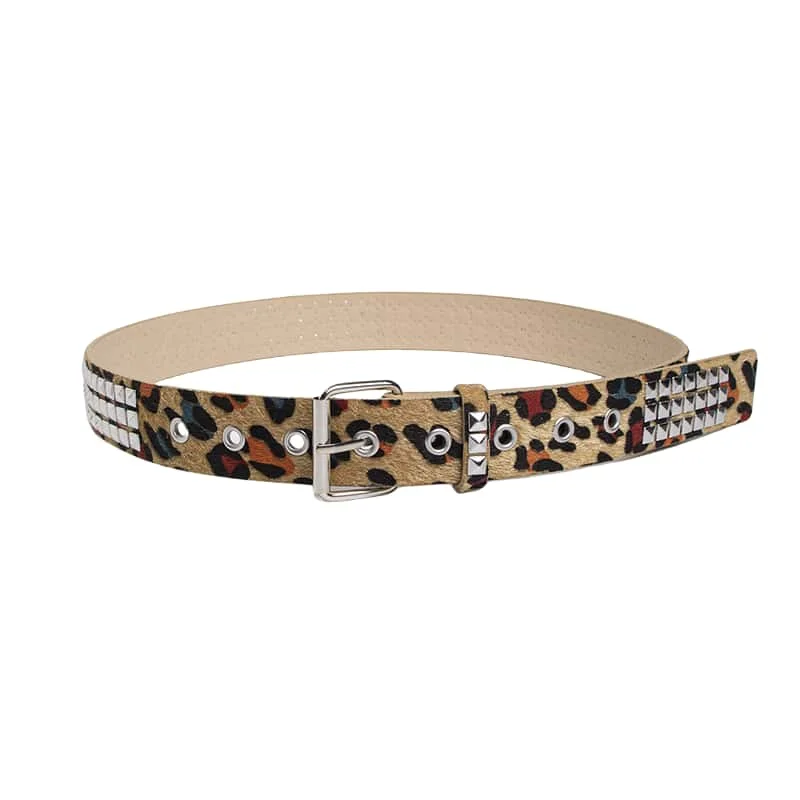 Punk Pink Fur Rivets For Women's Belt Hip Hop Y2k Girls Jeans Accessories Girdle Goth Retro Brown Pin Buckle Pu Waistband