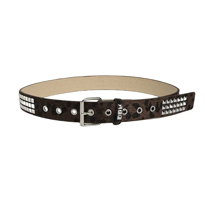 Punk Pink Fur Rivets For Women's Belt Hip Hop Y2k Girls Jeans Accessories Girdle Goth Retro Brown Pin Buckle Pu Waistband