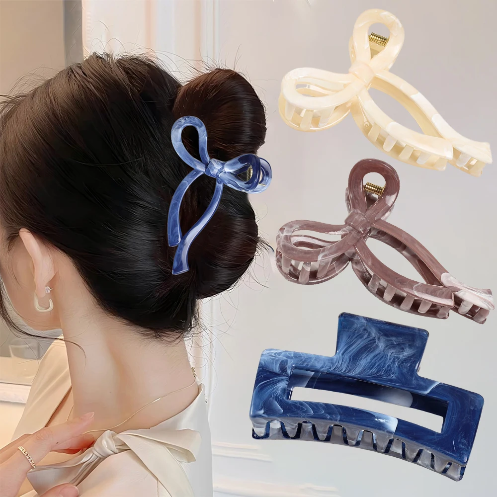 Acrylic Hair Claw Grab Bow Large Hair Clip Ponytail Geometric Hollow Square Hairpins Barrettes for Women Girls Hair Accessories