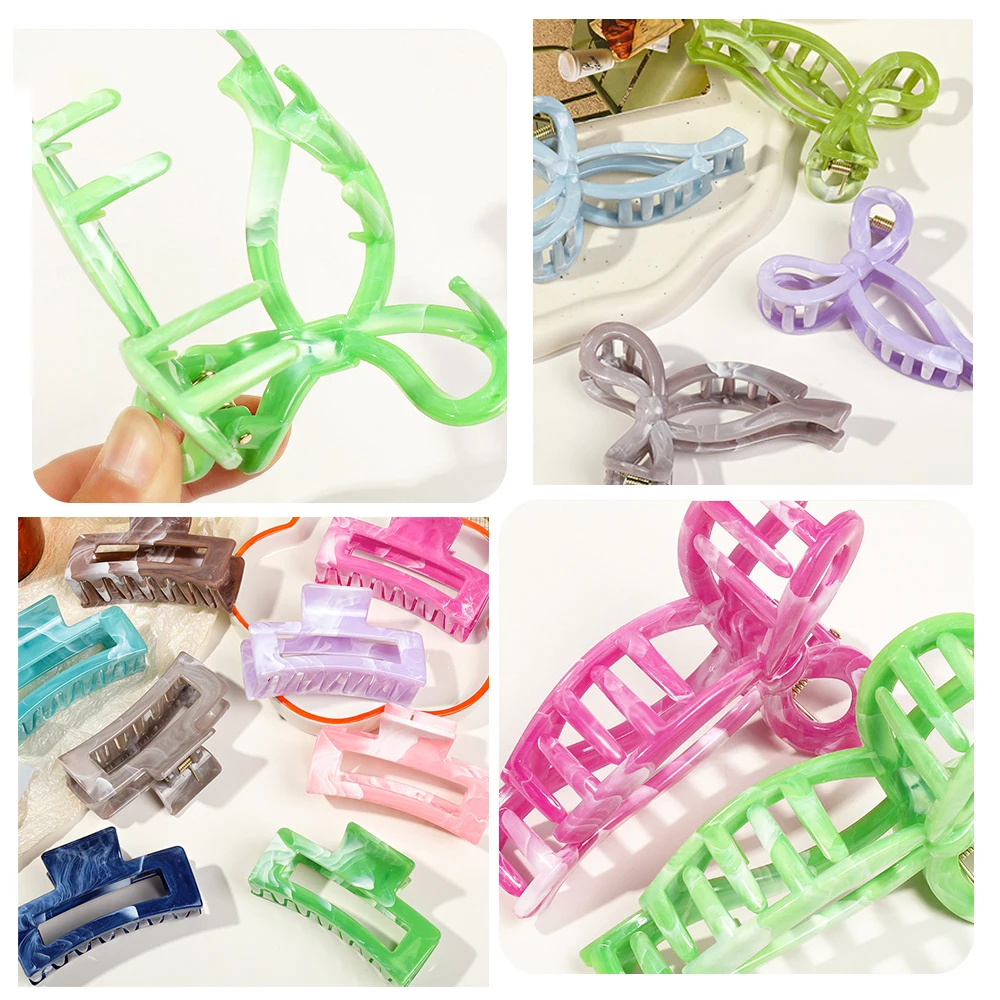 Acrylic Hair Claw Grab Bow Large Hair Clip Ponytail Geometric Hollow Square Hairpins Barrettes for Women Girls Hair Accessories