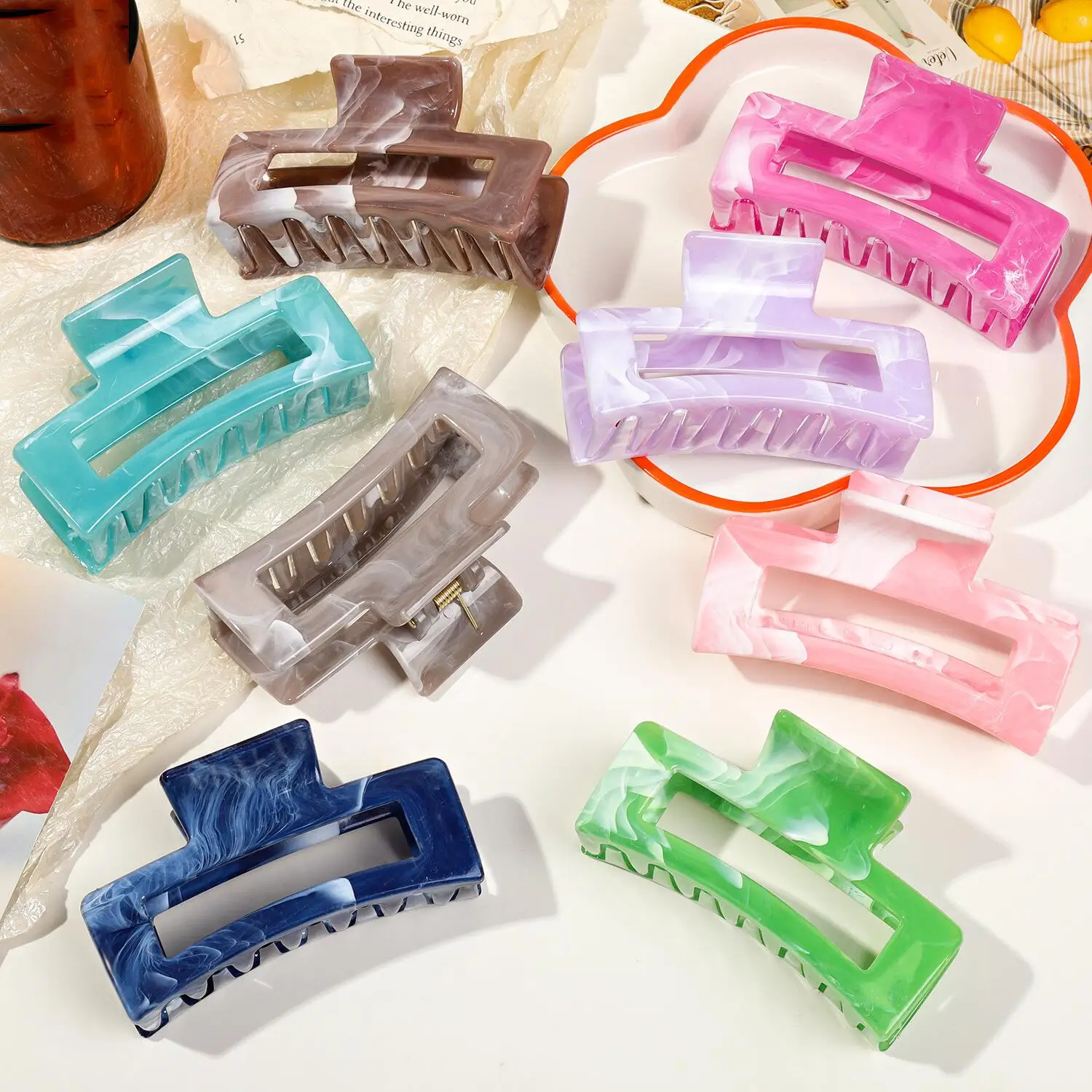 Acrylic Hair Claw Grab Bow Large Hair Clip Ponytail Geometric Hollow Square Hairpins Barrettes for Women Girls Hair Accessories