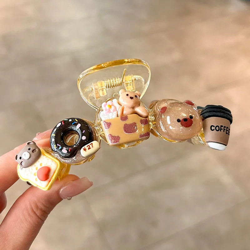 10/11cm Large Hair Claw For Women Lovely Cartoon Bear Cat Element Shark Hair Gripper Summer Outdoor Plastic Geometric Hair Clip