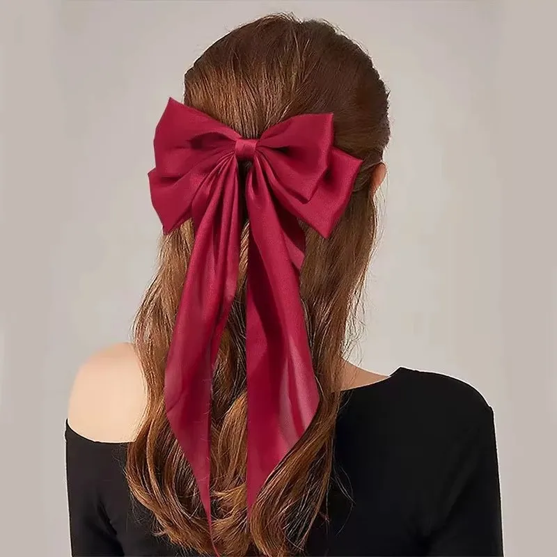 Solid Soft Satin Large Bow Ribbon Hair Clip For Women Girls Sweet Ornament Headbands Hairpin Barrette Fashion Hair Accessories