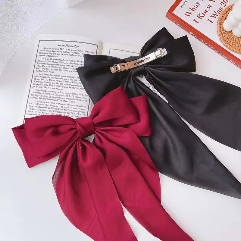 Solid Soft Satin Large Bow Ribbon Hair Clip For Women Girls Sweet Ornament Headbands Hairpin Barrette Fashion Hair Accessories