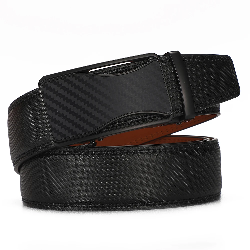 Automatic Buckle Ratchet Belt for Men Black/Blue Carbon Fiber Pattern Belts Male Leather Mens Waist Strap Formal Luxury Brands