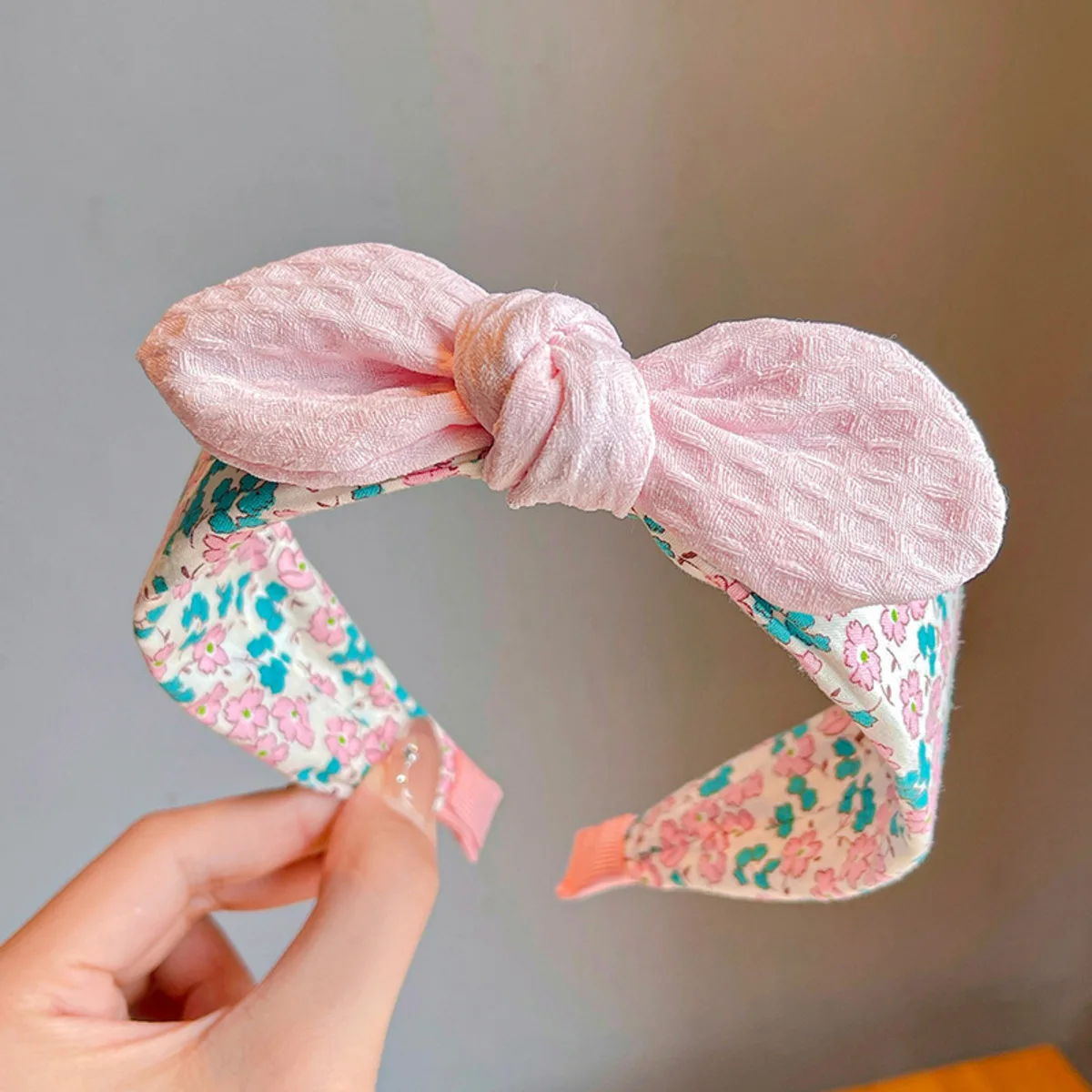 Summer Korean Style Rabbit Ears & Bowknot Headband Cute Fabric Wide Band Hair Hoop for Girls - Adorable Kids Accessory for Daily