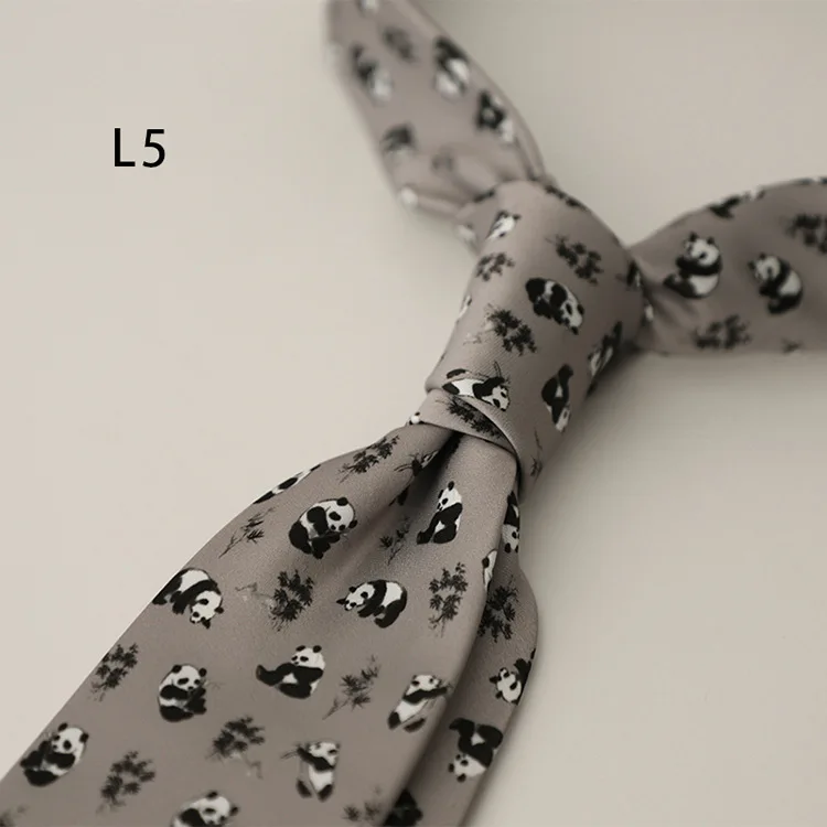 2025 New Vintage Mens Casual Panda Horse Anchor Printed Neckties Gentleman Daily Wear Neck Tie Handmade 8CM Brown Khaki Cravat