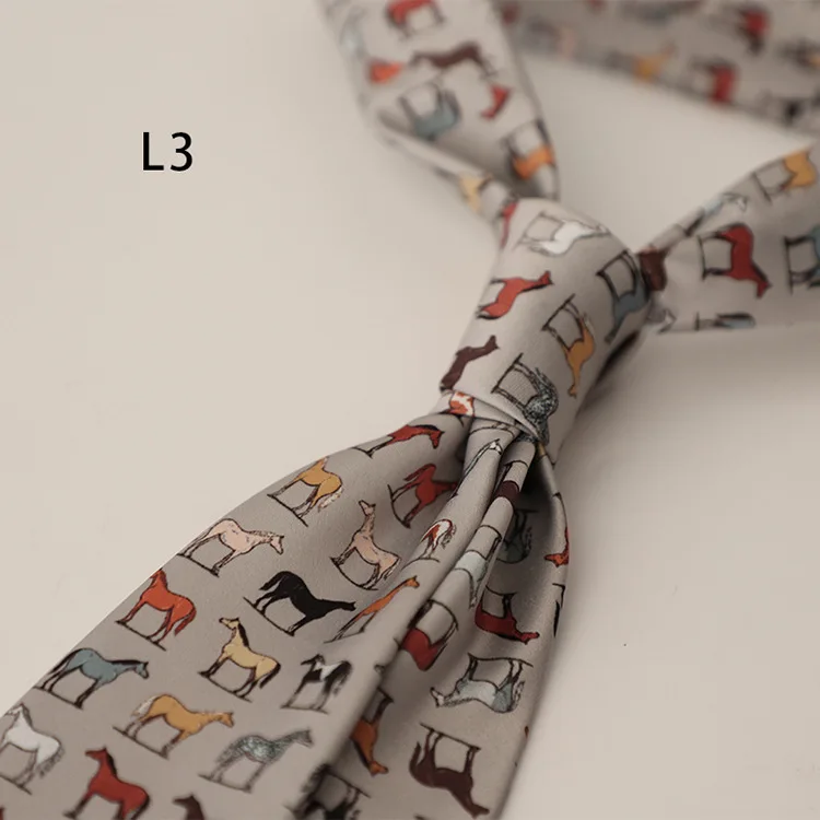 2025 New Vintage Mens Casual Panda Horse Anchor Printed Neckties Gentleman Daily Wear Neck Tie Handmade 8CM Brown Khaki Cravat