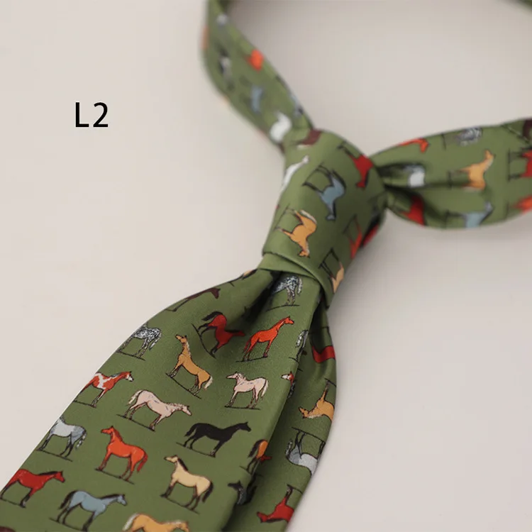2025 New Vintage Mens Casual Panda Horse Anchor Printed Neckties Gentleman Daily Wear Neck Tie Handmade 8CM Brown Khaki Cravat