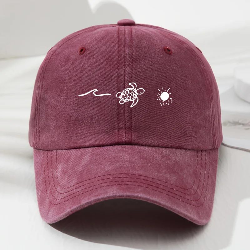 Wave turtle sun printed baseball cap,retro style for men and women,fashionable outdoor sun shading and adjustable sun protection