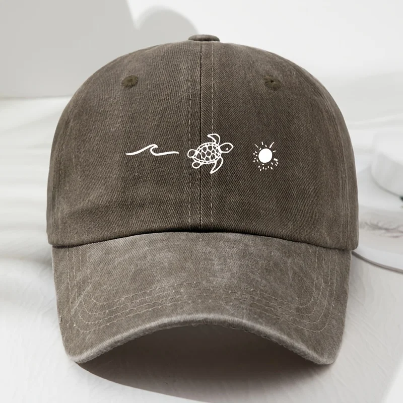 Wave turtle sun printed baseball cap,retro style for men and women,fashionable outdoor sun shading and adjustable sun protection