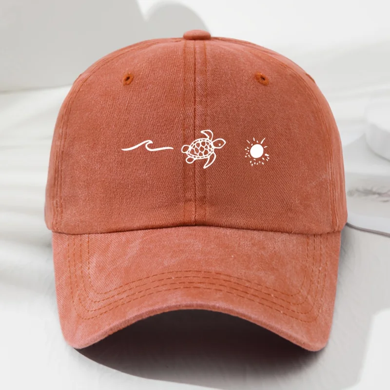 Wave turtle sun printed baseball cap,retro style for men and women,fashionable outdoor sun shading and adjustable sun protection